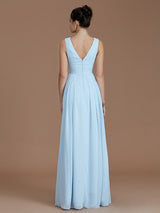 V-Neck Elegant Sleeveless Ruched Chiffon Bridesmaid Dresses-Ballbella
