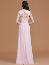 V-Neck Elegant Sleeveless Ruched Chiffon Bridesmaid Dresses-Ballbella