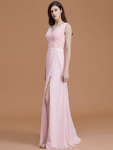 V-Neck Elegant Sleeveless Ruched Chiffon Bridesmaid Dresses-Ballbella