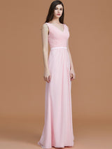 V-Neck Elegant Sleeveless Ruched Chiffon Bridesmaid Dresses-Ballbella