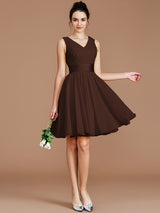 V-Neck Elegant Sleeveless Sash/Ribbon/Belt Short/Mini Chiffon Bridesmaid Dresses-Ballbella