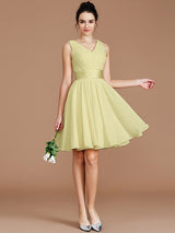 V-Neck Elegant Sleeveless Sash/Ribbon/Belt Short/Mini Chiffon Bridesmaid Dresses-Ballbella