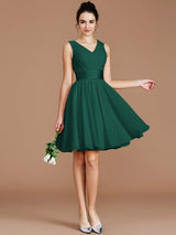 V-Neck Elegant Sleeveless Sash/Ribbon/Belt Short/Mini Chiffon Bridesmaid Dresses-Ballbella