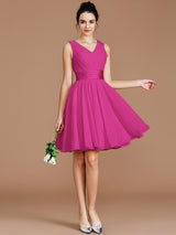 V-Neck Elegant Sleeveless Sash/Ribbon/Belt Short/Mini Chiffon Bridesmaid Dresses-Ballbella