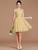 V-Neck Elegant Sleeveless Sash/Ribbon/Belt Short/Mini Chiffon Bridesmaid Dresses-Ballbella