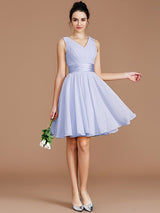V-Neck Elegant Sleeveless Sash/Ribbon/Belt Short/Mini Chiffon Bridesmaid Dresses-Ballbella