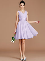 V-Neck Elegant Sleeveless Sash/Ribbon/Belt Short/Mini Chiffon Bridesmaid Dresses-Ballbella