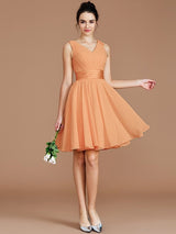 V-Neck Elegant Sleeveless Sash/Ribbon/Belt Short/Mini Chiffon Bridesmaid Dresses-Ballbella