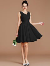 V-Neck Elegant Sleeveless Sash/Ribbon/Belt Short/Mini Chiffon Bridesmaid Dresses-Ballbella