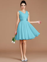V-Neck Elegant Sleeveless Sash/Ribbon/Belt Short/Mini Chiffon Bridesmaid Dresses-Ballbella