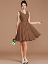 V-Neck Elegant Sleeveless Sash/Ribbon/Belt Short/Mini Chiffon Bridesmaid Dresses-Ballbella
