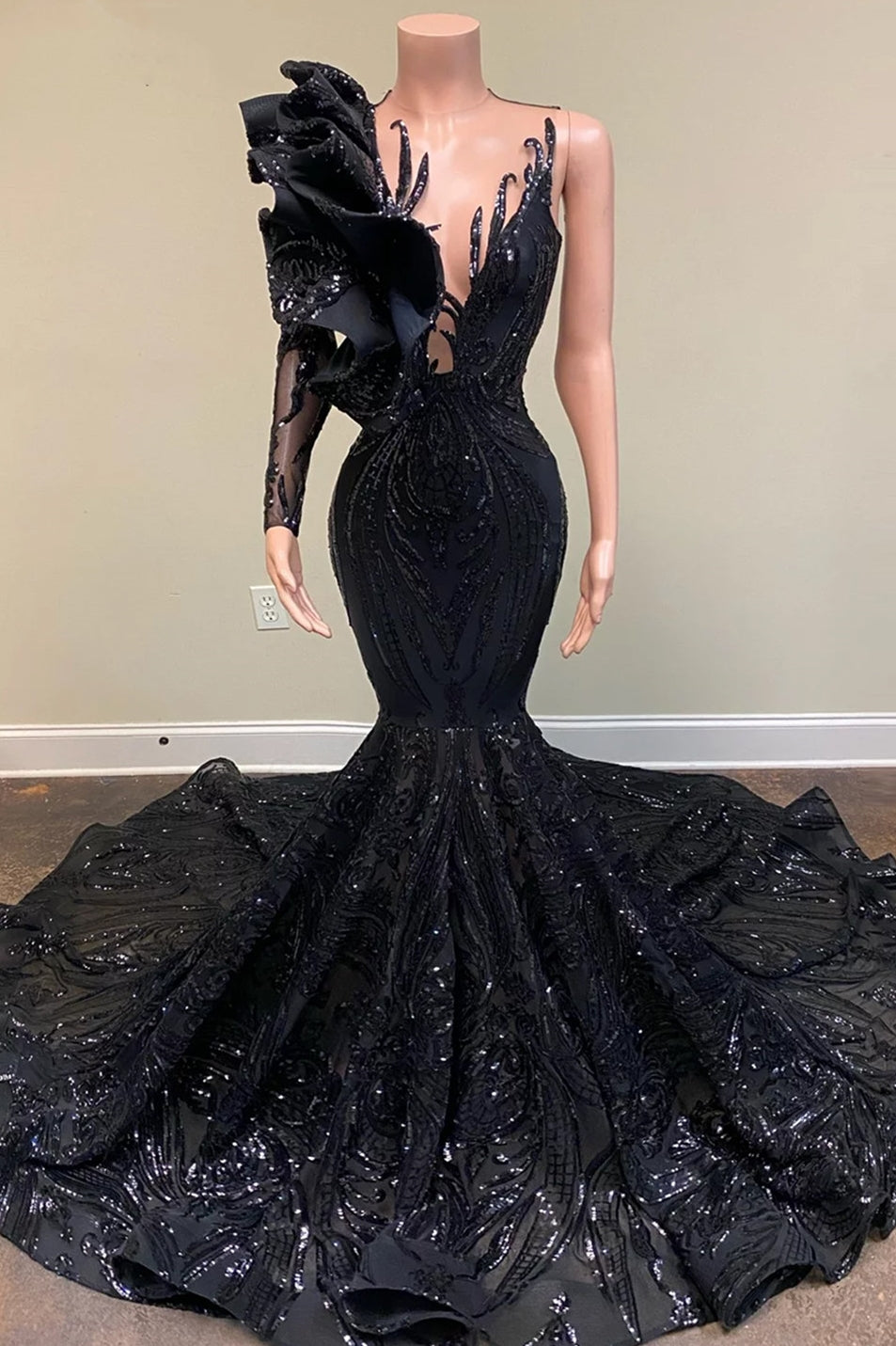 flower mermaid prom dress Off Shoulder Nude Embroidery Floral Mermaid Prom Dresses,PD00170 AlineBridal