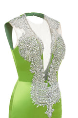 V-Neck Mermaid Brush Train Hollow Sleeveless Beading Evening Dress-Ballbella