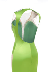 V-Neck Mermaid Brush Train Hollow Sleeveless Beading Evening Dress-Ballbella