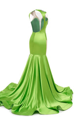 V-Neck Mermaid Brush Train Hollow Sleeveless Beading Evening Dress-Ballbella