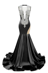 V-Neck Mermaid Brush Train Hollow Sleeveless Beading Evening Dress-Ballbella