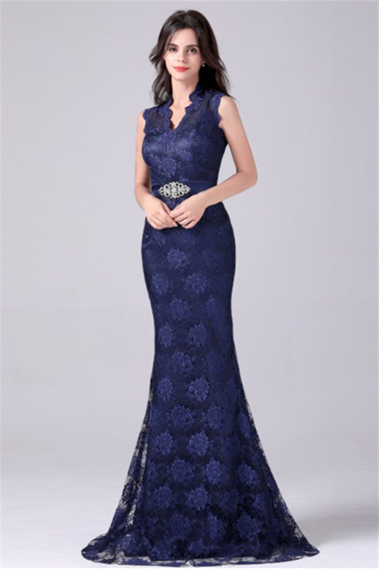 V-neck Sleeveless Lace Flower Mermaid mother's dress V-neck Sleeveless Lace Flower Mermaid mother's dress