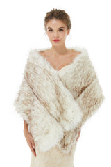 Warm Light Brown Wedding Wraps Faux Fur Bridal Cover Up-Ballbella