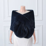 Warp knitted wool round hole mid-length imitation wool wedding shawl-Ballbella