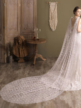 Water Waterfall One-Tier Flowers Tulle Wedding Veils-Ballbella
