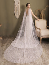 Water Waterfall One-Tier Flowers Tulle Wedding Veils-Ballbella