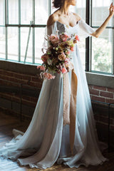 Wedding Dress A-line Off The Shoulder Sleeveless Pleated Court Train Chiffon Boho Bridal Gowns-Ballbella