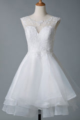 Wedding Dresses A-line Jewel Neck Sleeveless Tulle Short Bridal Dress-Ballbella