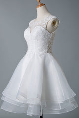 Wedding Dresses A-line Jewel Neck Sleeveless Tulle Short Bridal Dress-Ballbella