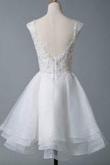 Wedding Dresses A-line Jewel Neck Sleeveless Tulle Short Bridal Dress-Ballbella