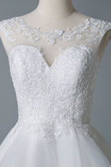 Wedding Dresses A-line Jewel Neck Sleeveless Tulle Short Bridal Dress-Ballbella