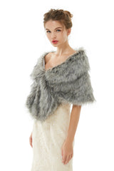 Wedding Wrap Faux Fur Sleeveless Open Front Bridal Shawl-Ballbella