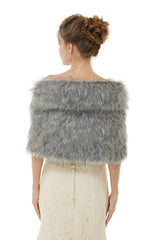 Wedding Wrap Faux Fur Sleeveless Open Front Bridal Shawl-Ballbella