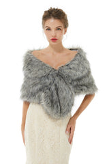 Wedding Wrap Faux Fur Sleeveless Open Front Bridal Shawl-Ballbella