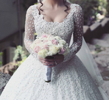 New Arrival Long Sleeves Bridal Dress Lace Applique Custom Made Wedding Dresses