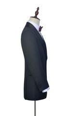 Well-cut Dark Grey Black Shawl Collar Wedding Tuxedos Two Buttons Wedding Suits for Men-Ballbella