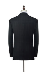 Well-cut Peak Lapel Plaid Two Button Black Mens Suits for Business-Ballbella