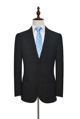 Well-cut Peak Lapel Plaid Two Button Black Mens Suits for Business-Ballbella