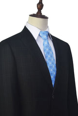Well-cut Peak Lapel Plaid Two Button Black Mens Suits for Business-Ballbella