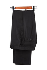 Well-cut Satin Peak Lapel Double Breasted Black Men Wedding Suit Groom Tuxedos-Ballbella