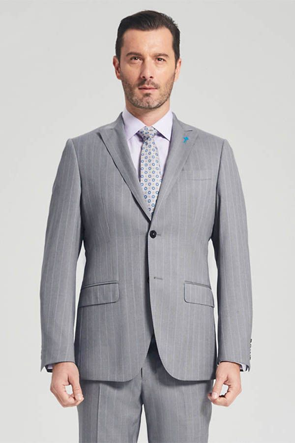 Well-cut Stripes Grey Suits Two Buttons Peak Lapel Business Mens Suits Well-cut Stripes Grey Suits Two Buttons Peak Lapel Business Mens Suits