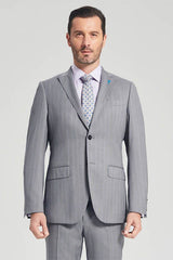 Well-cut Stripes Grey Suits Two Buttons Peak Lapel Business Mens Suits-Ballbella