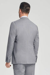 Well-cut Stripes Grey Suits Two Buttons Peak Lapel Business Mens Suits-Ballbella