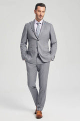 Well-cut Stripes Grey Suits Two Buttons Peak Lapel Business Mens Suits-Ballbella