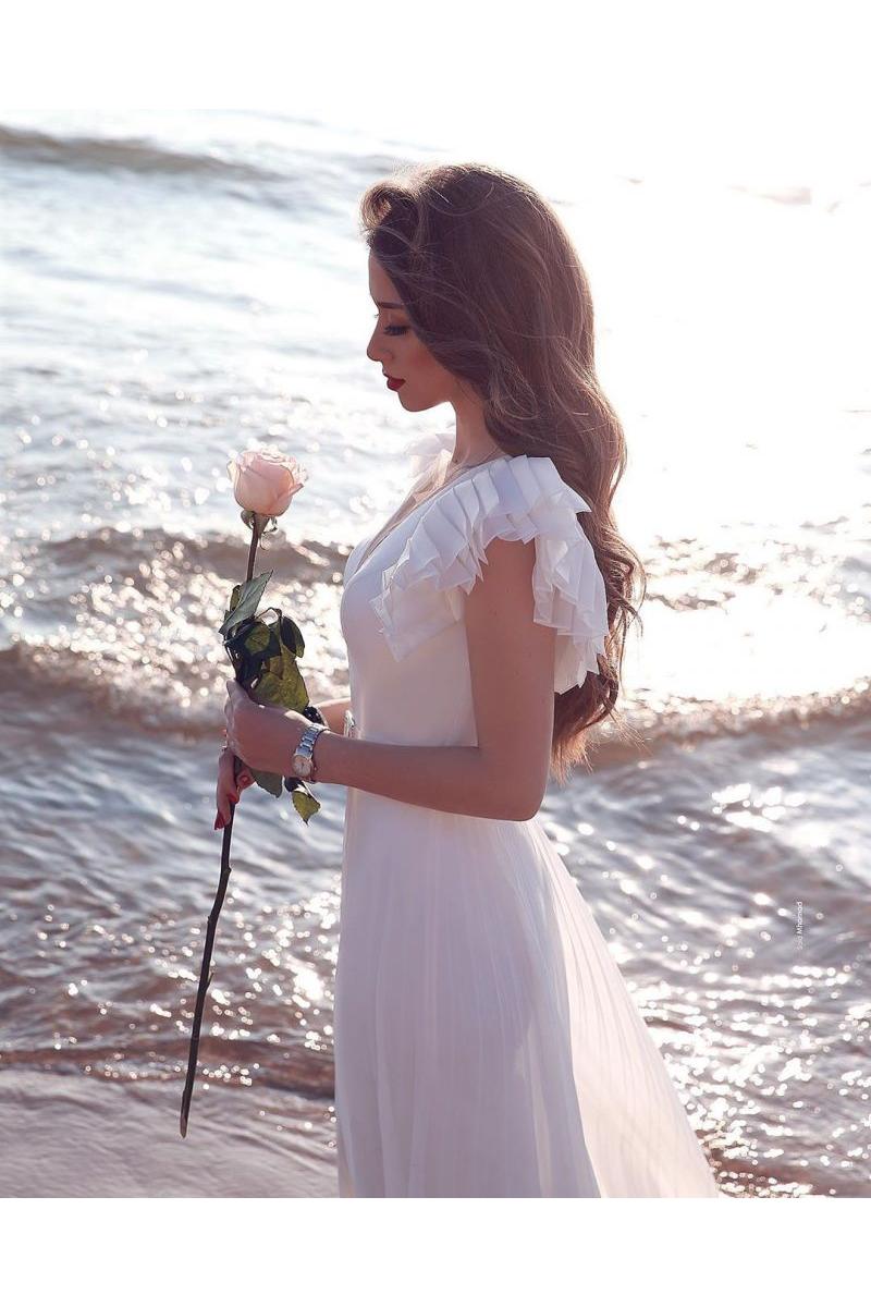 White Chiffon Ruffless Sleeves V Neck Summer Beach Wedding Dress White Chiffon Ruffless Sleeves V Neck Summer Beach Wedding Dress