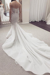 White Illusion neck White Sleeveless Mermaid Wedding Dress with Overskirt-Ballbella