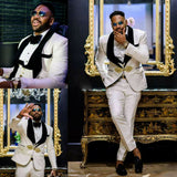 White Jacquard Black Three Piece Lapel Wedding Groom Men Suit-Ballbella
