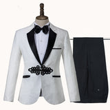White Jacquard Knitted Button Fashion Wedding Suit-Ballbella
