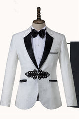 White Jacquard Knitted Button Fashion Wedding Suit-Ballbella