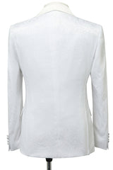 White Jacquard Slim Fit Shawl Lapel Wedding Suits-Ballbella