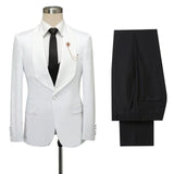 White Jacquard Slim Fit Shawl Lapel Wedding Suits-Ballbella